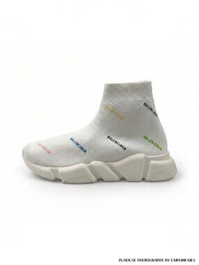 Balenciaga Youth White Multi Logo Speed Sock Sneakers Size EU 23-24 NWB (0003)
